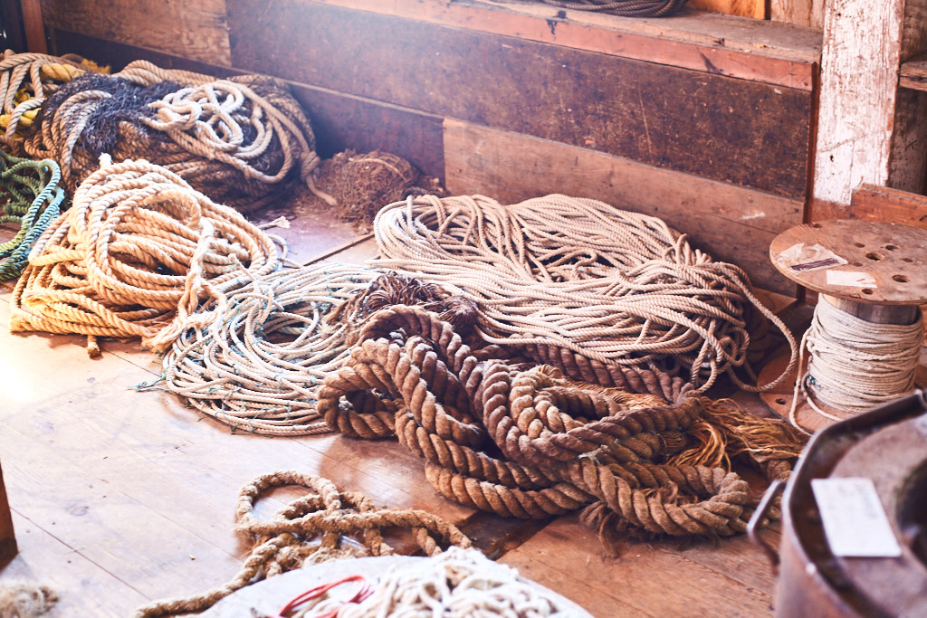 Collection of ropes. Cannery museum near Prince Rupert, BC.